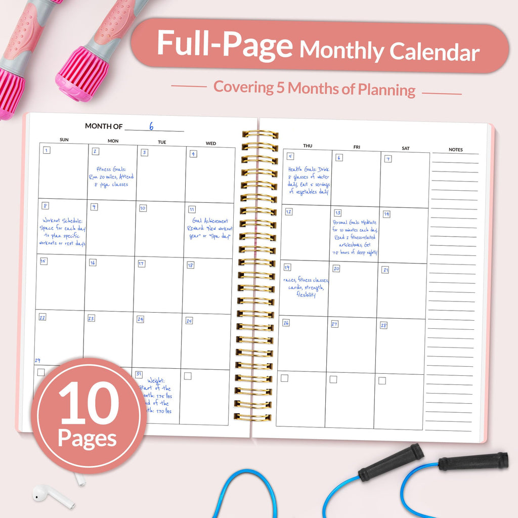 Fitness Journal Workout Planner for Women & Men, A5 (6.4" x 8.3") Workout Journal Log Book Planner Gift for Track Gym Essentials, Home Workouts, Track Progress, Achieve Wellness Goals, Pink