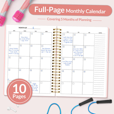 Fitness Journal Workout Planner for Women & Men, A5 (6.4" x 8.3") Workout Journal Log Book Planner Gift for Track Gym Essentials, Home Workouts, Track Progress, Achieve Wellness Goals, Pink