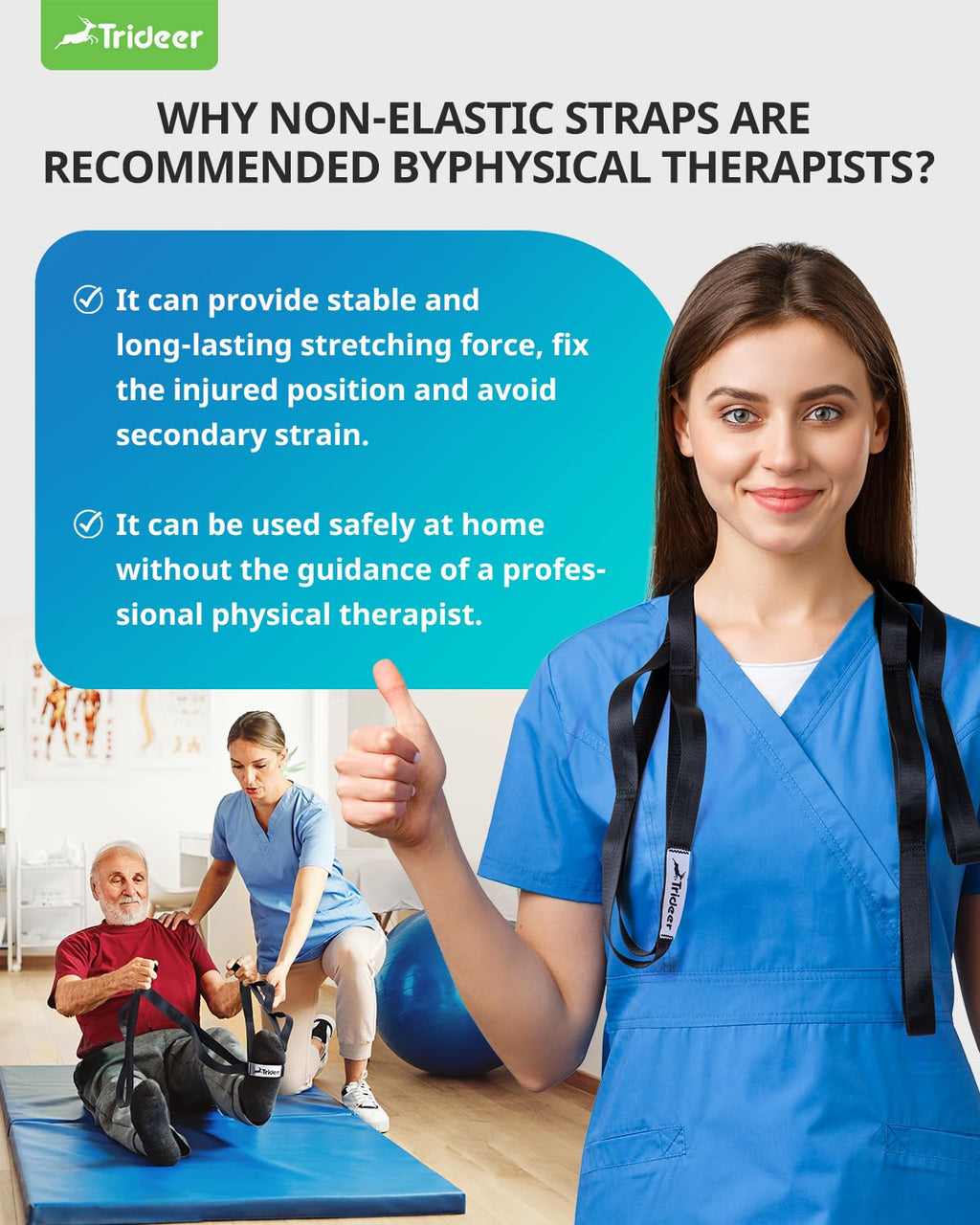 Trideer Stretching Strap Yoga Strap Physical Therapy for Home Workout, Exercise, Pilates and Gymnastics, 10 Loops Non-Elastic Stretch Bands with Aesthetic Packaging for Women & Men