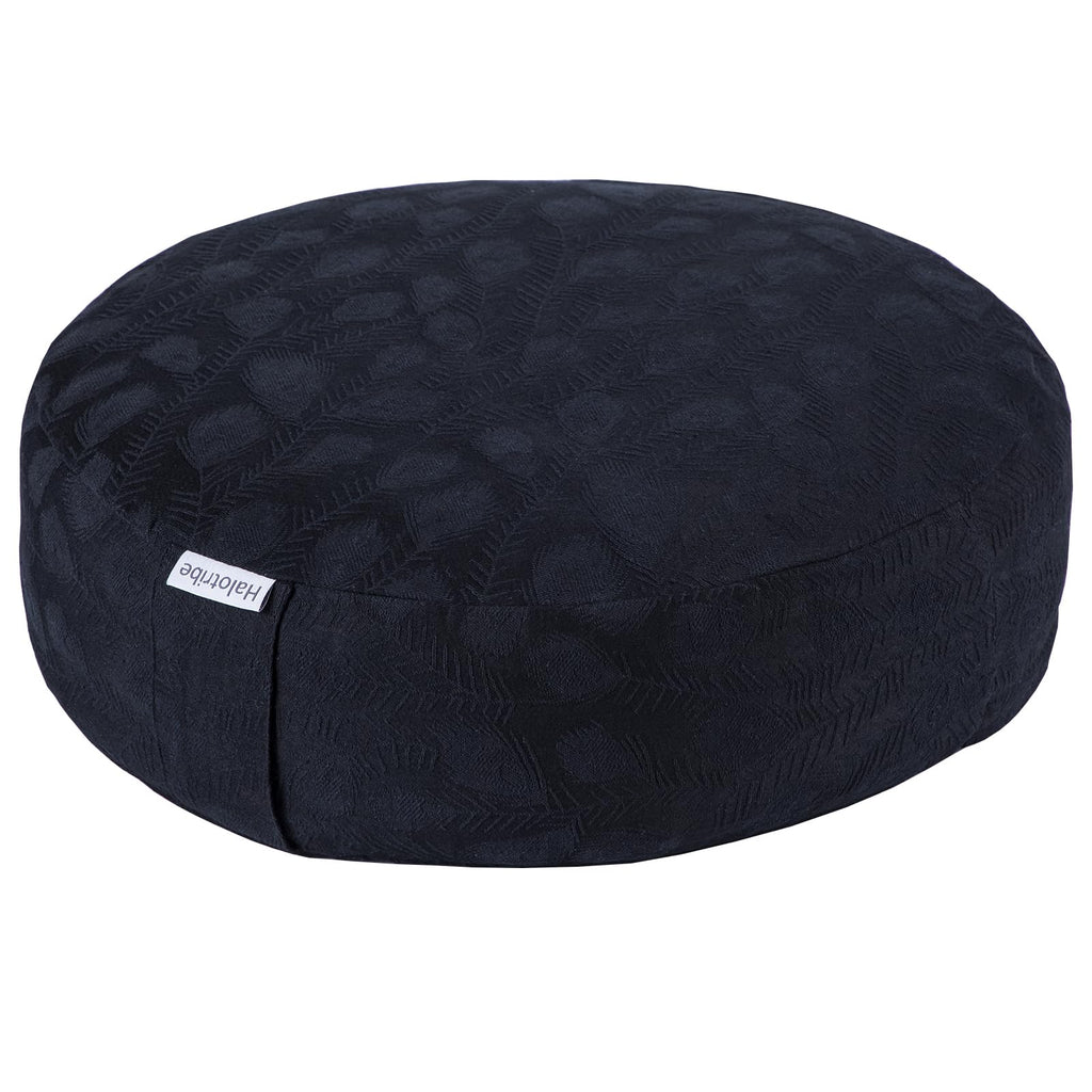 Meditation Cushion, Comfortable Meditation Pillow with Peacock Feather Jacquard Cover. Buckwheat Hull Filled Zafu Floor Pillow 16 * 16 * 5 in