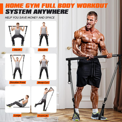 Pilates Bar Kit with Resistance Bands, Heavy Duty Pilates Equipment for Men, Strength Training Bar for Legs, Hip, Back, Arm, Abs, Chest, Shoulders, Portable Home Gym Full Body Workout Equipment