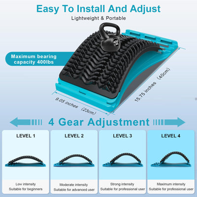 Back Stretcher for Lower Back Pain Relief, 3 Level Adjustable Lumbar Back Cracker Board, Back Cracking Device, Back Massager for Scoliosis, Spine Decompression