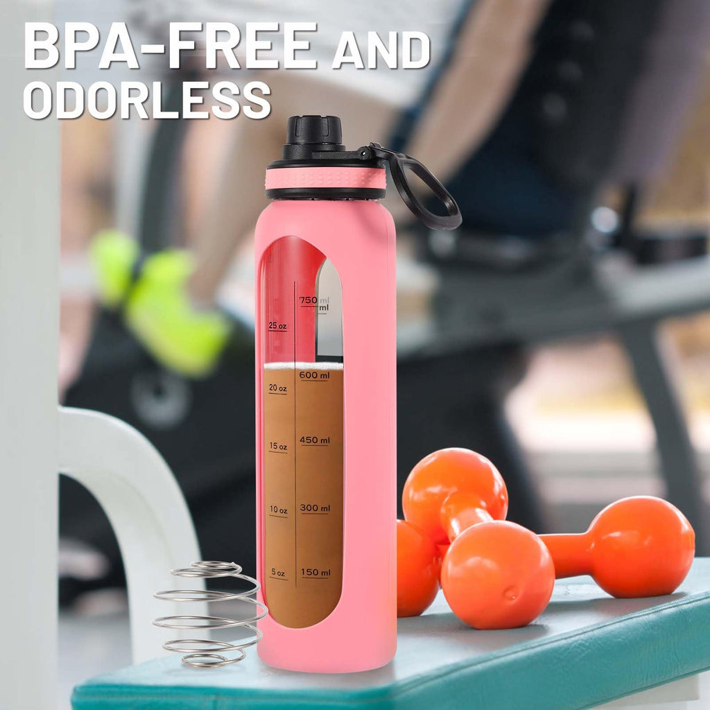 Glass Shaker Bottle 34oz/1L Black Glass Protein Shaker Bottle With Shaker Ball Large Shaker Bottles for Protein Mixes Portable Powder Mixer Blender Water Bottle for Gym Workout Sports