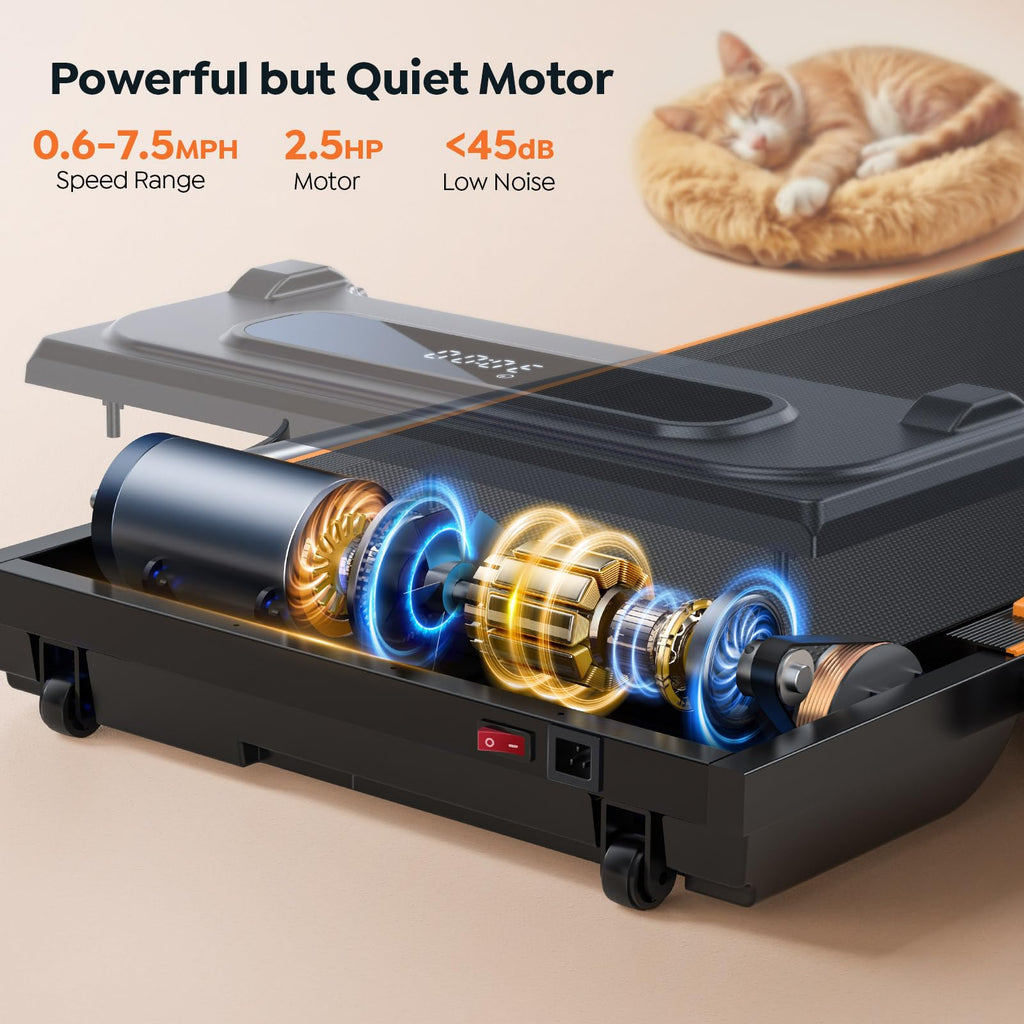 Foldable Treadmill with 7% Incline, 2.5HP Portable Under Desk Walking Pad with 0.6-7.5MPH, Handle, Remote and App Control, 265lbs Maximum Capacity for Home, Office