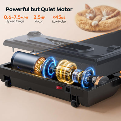 Foldable Treadmill with 7% Incline, 2.5HP Portable Under Desk Walking Pad with 0.6-7.5MPH, Handle, Remote and App Control, 265lbs Maximum Capacity for Home, Office