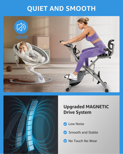 Foldable Exercise Bike Stationary Bikes for Home, 5 IN 1 Indoor Workout Bike, Cycling Bike with 16-Level Quiet Magnetic Resistance, 6.6 LBS Flywheel and 300LBS Capacity, 2025 Designed 817 X-bike