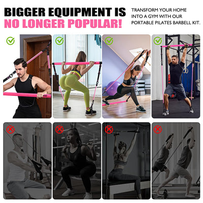 Pilates Bar Kit with Resistance Bands, Pilates Equipment, Multifunctional Pilates Bar for Women & Men, Pilates kit for Hip, Back, Arm, Full-Body Workouts, Home Gym Strength Training Equipment