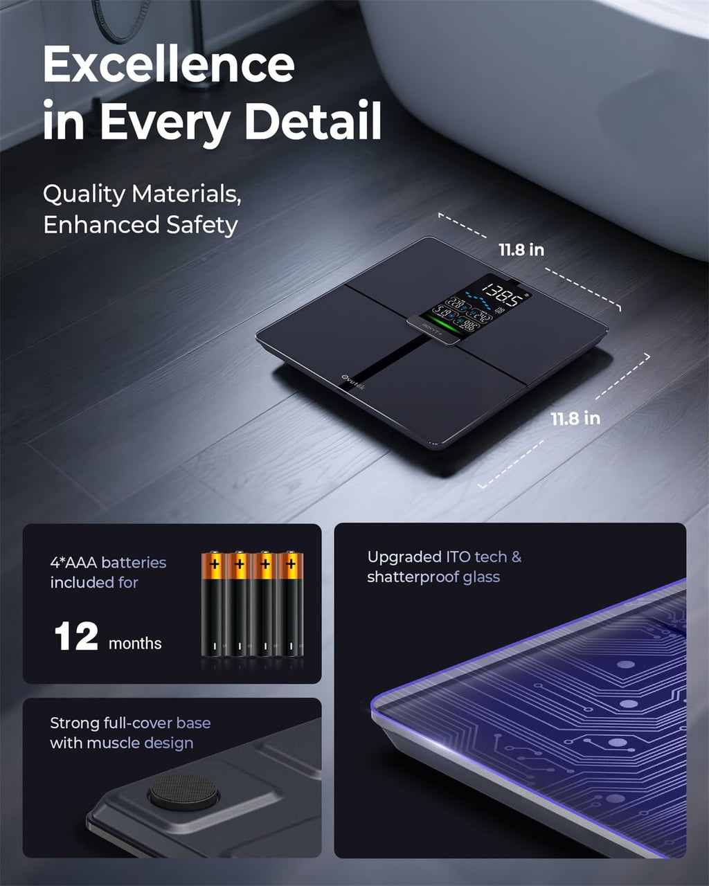 Ovutek Professional Smart Scale for Body Weight, BMI, Body Fat, Muscle Mass, Highly Accurate Body Composition Weighing Machine, Bathroom Digital Scale Large Display Sync with Fitness App, 450lb