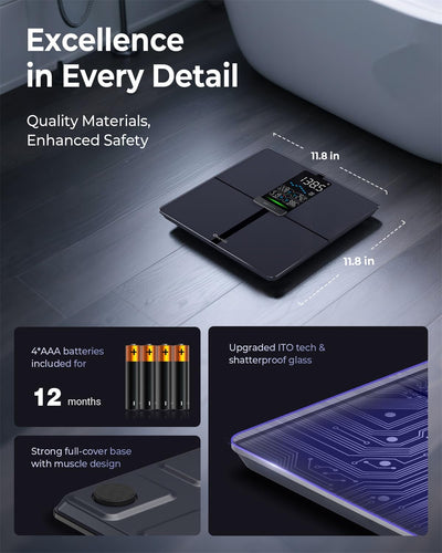 Ovutek Professional Smart Scale for Body Weight, BMI, Body Fat, Muscle Mass, Highly Accurate Body Composition Weighing Machine, Bathroom Digital Scale Large Display Sync with Fitness App, 450lb