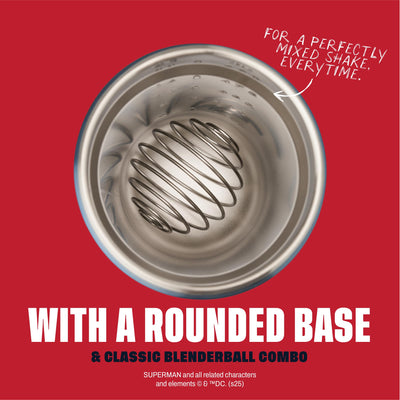 BlenderBottle Superman Strada Shaker Cup Insulated Stainless Steel Water Bottle with Wire Whisk, 24-Ounce, Man of Steel - Blue