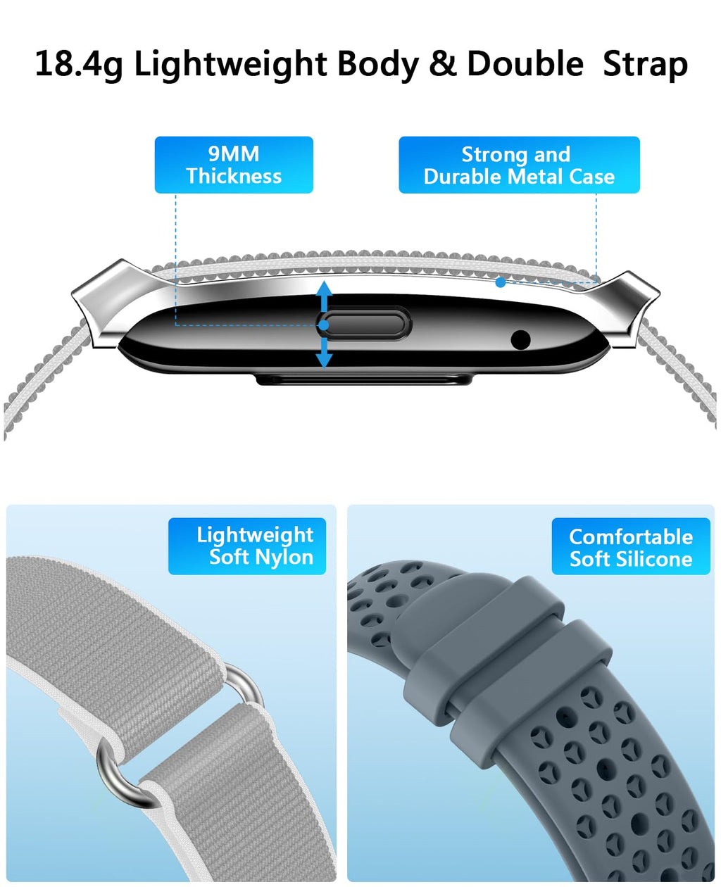 Smart Bracelet for Men Women, Health Activity Fitness Trackers, 24/7 Continuous Heart Rate/Blood Pressure/HRV/Stress Monitor, 24H Sleep Tracker, 170+ Sports Modes Smart Wristband with Free APP 2 Bands