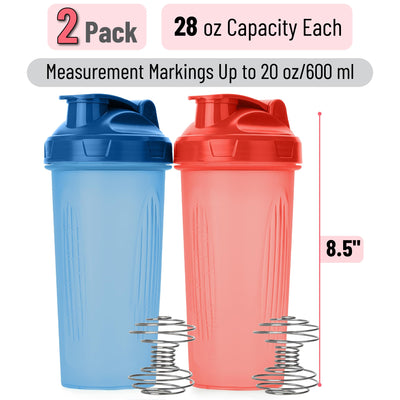 Mr. Pen- Shaker Bottles for Protein Mixes, 28 oz, 2 Pack, Light Blue & Red, Protein Shaker Bottle with Wire Whisk Ball, Blender Bottle