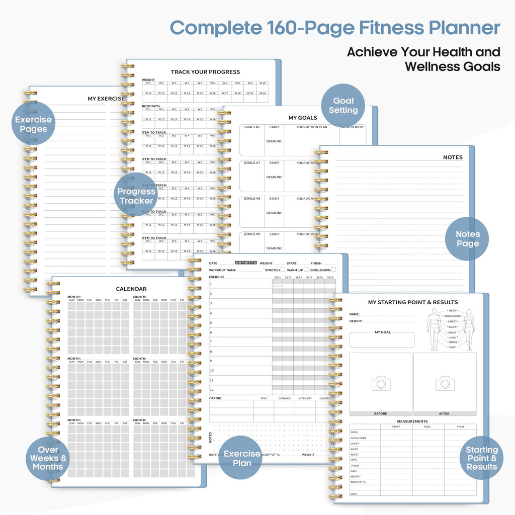 Fitness Workout Journal for Women & Men, A5(5.5" x 8.2") Workout Log Book Planner for Tracking, Progress, and Achieving Your Wellness Goals - Green