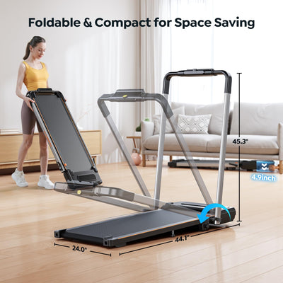 Foldable Treadmill with 7% Incline, 2.5HP Portable Under Desk Walking Pad with 0.6-7.5MPH, Handle, Remote and App Control, 265lbs Maximum Capacity for Home, Office