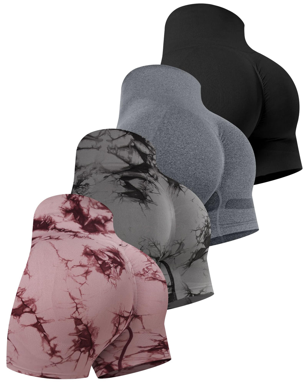 CHRLEISURE Women's 4 Packs Workout Gym Shorts, High Waisted Butt Lifting Scrunch Butt Seamless Booty Shorts