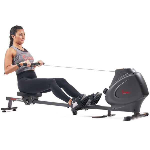 Sunny Health & Fitness Multi-Function Premium Magnetic Rowing Machine, Bicep Curls, Upward Rows, Seated Rows, Foldable Slide Rails, Digital Monitor, Optional Free SunnyFit App Connection