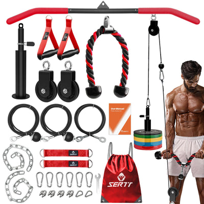 SERTT Home Gym Pulley System - Tricep Workout, Lat Pulldown, Biceps Curl, Triceps, Shoulders, Back, Forearm, Weight Cable for Squat Rack, Garage