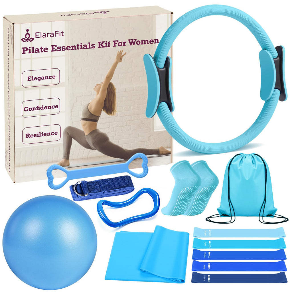 Home Pilates Kit for Women Pilates Equipment Ring and Ball Set Magic Circle Hoop with 5 Resistance Bands Compact Toning Fitness Essentials Starter Set Accessories