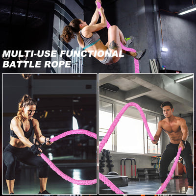 Battle Rope 1/1.26/1.5/2 Inch Diameter,Pink 30FT/40FT/50FT Exercise Workout Ropes for Home Gym Heavy Weighted Training Rope for Working Out