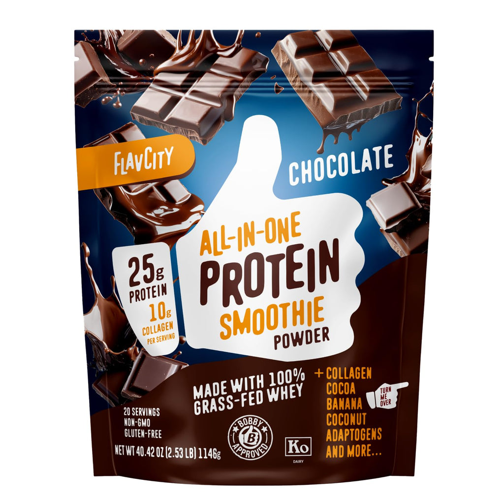 FlavCity Grass Fed Whey Chocolate Protein Powder - Chocolate Peanut Butter - 25g Protein & 10g Collagen - Made with Organic Cocoa & Coconut Milk - Gluten Free & No Added Sugars (20 Servings)
