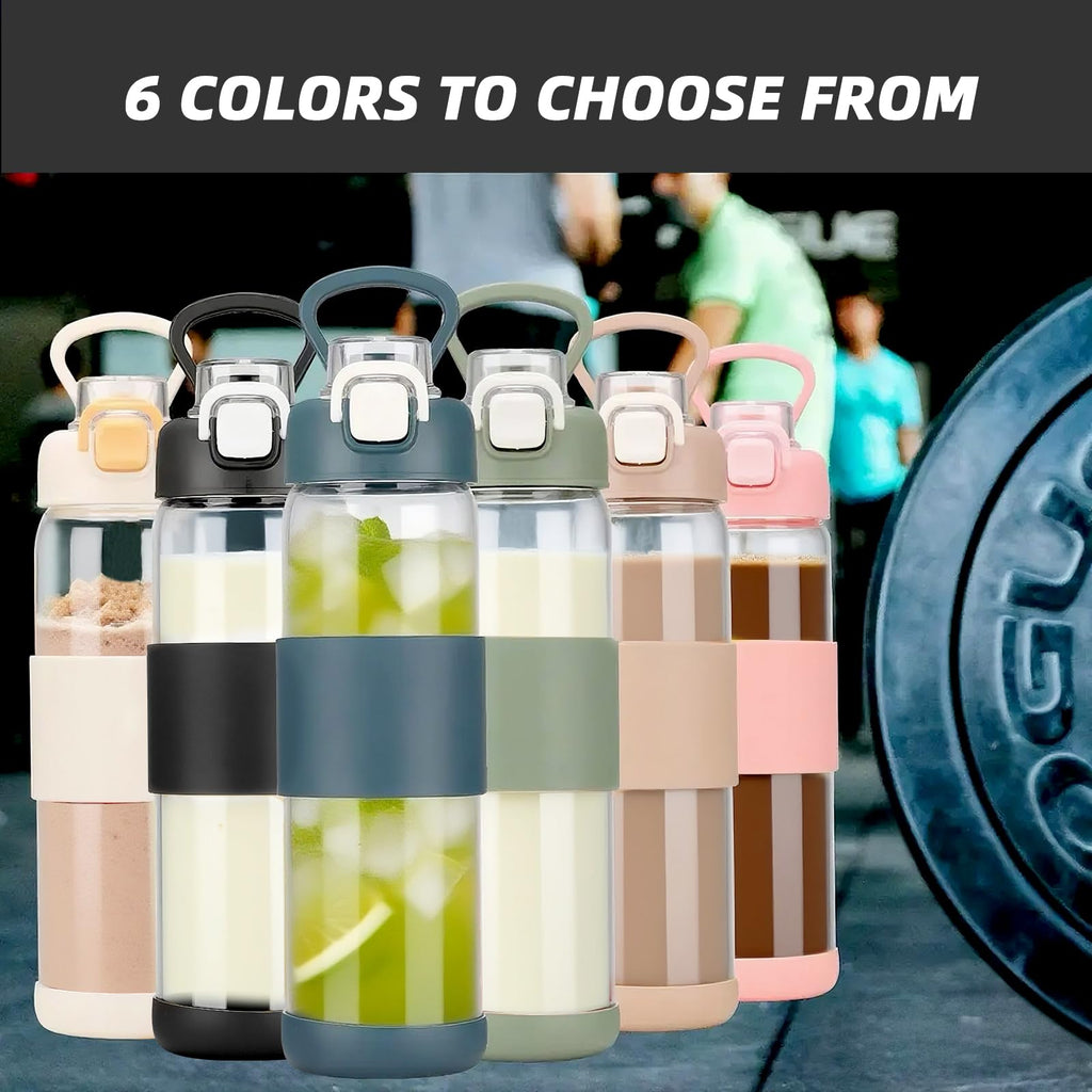 Glass Water Bottle for Protein Mixes 24 oz Protein Shaker Bottles with Whisk Ball Portable Leak Proof Shaker Blender for Fitness BPA Free