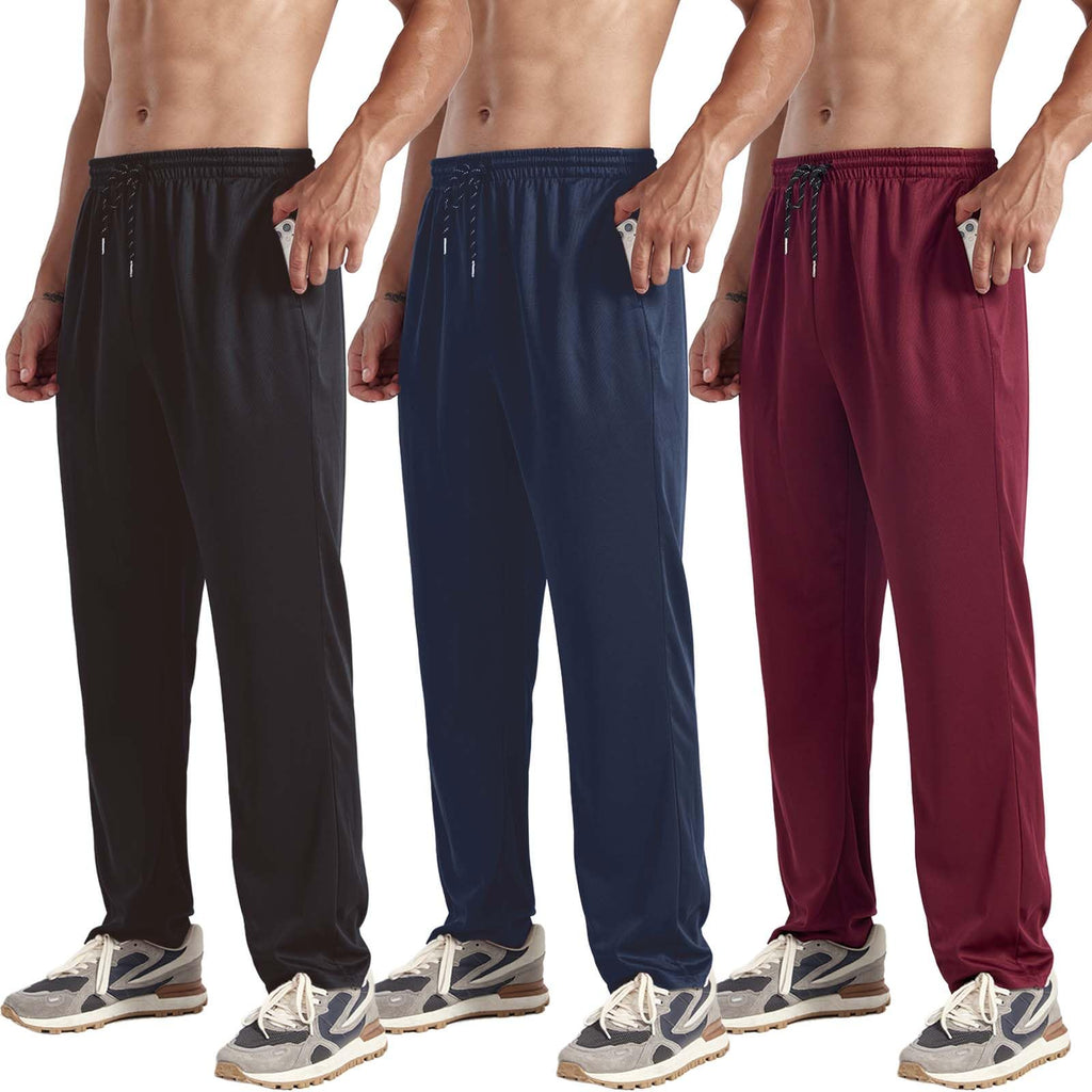 ZH 3 Pack Men's Sweatpants Open Bottom Joggers Lightweight Quick Dry Athletic Pants with Pockets for Workout & Lounge