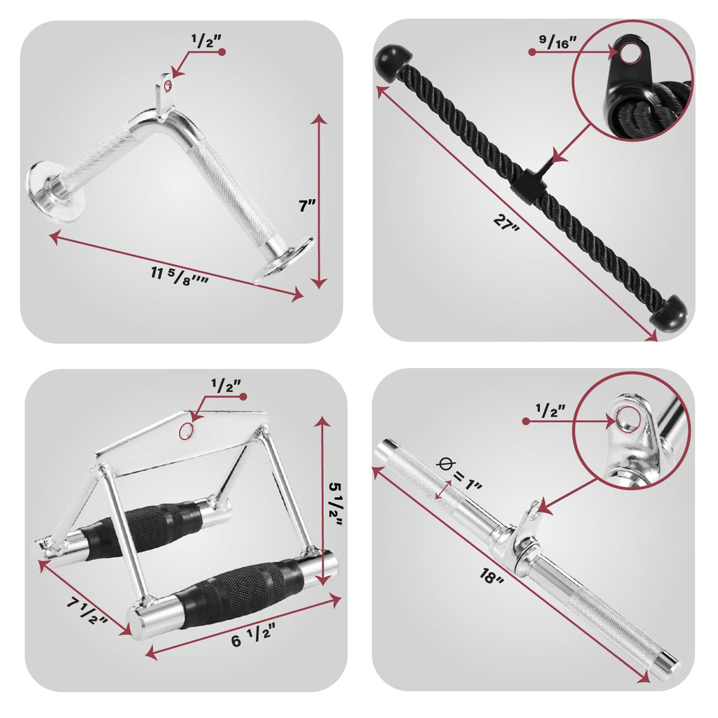 Yes4All Cable Machine Attachment, Row Handles, Tricep Rope, Straight Bar, V Bar, LAT Pulldown Accessories Load 880 LB for Home Gym