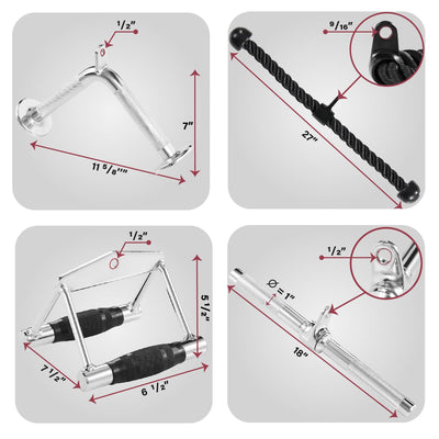 Yes4All Cable Machine Attachment, Row Handles, Tricep Rope, Straight Bar, V Bar, LAT Pulldown Accessories Load 880 LB for Home Gym
