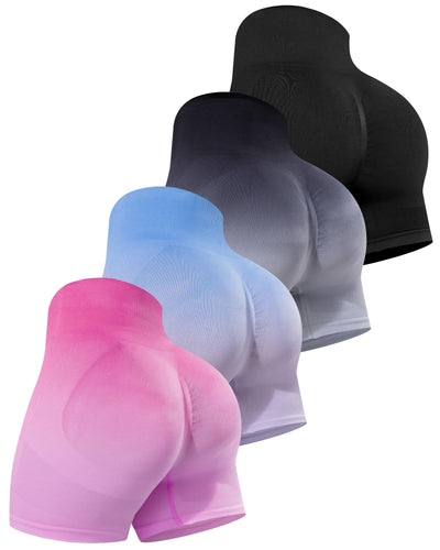 CHRLEISURE Women's 4 Packs Workout Gym Shorts, High Waisted Butt Lifting Scrunch Butt Seamless Booty Shorts