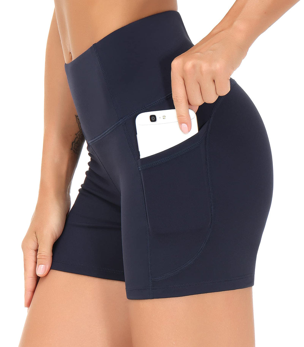 THE GYM PEOPLE High Waist Yoga Shorts for Women's Tummy Control Fitness Athletic Workout Running Shorts with Deep Pockets