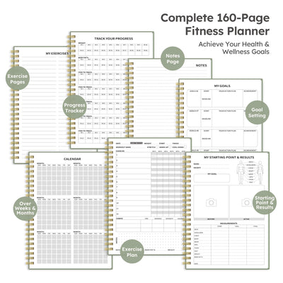 Fitness Workout Journal for Women & Men, A5(5.5" x 8.2") Workout Log Book Planner for Tracking, Progress, and Achieving Your Wellness Goals - Green
