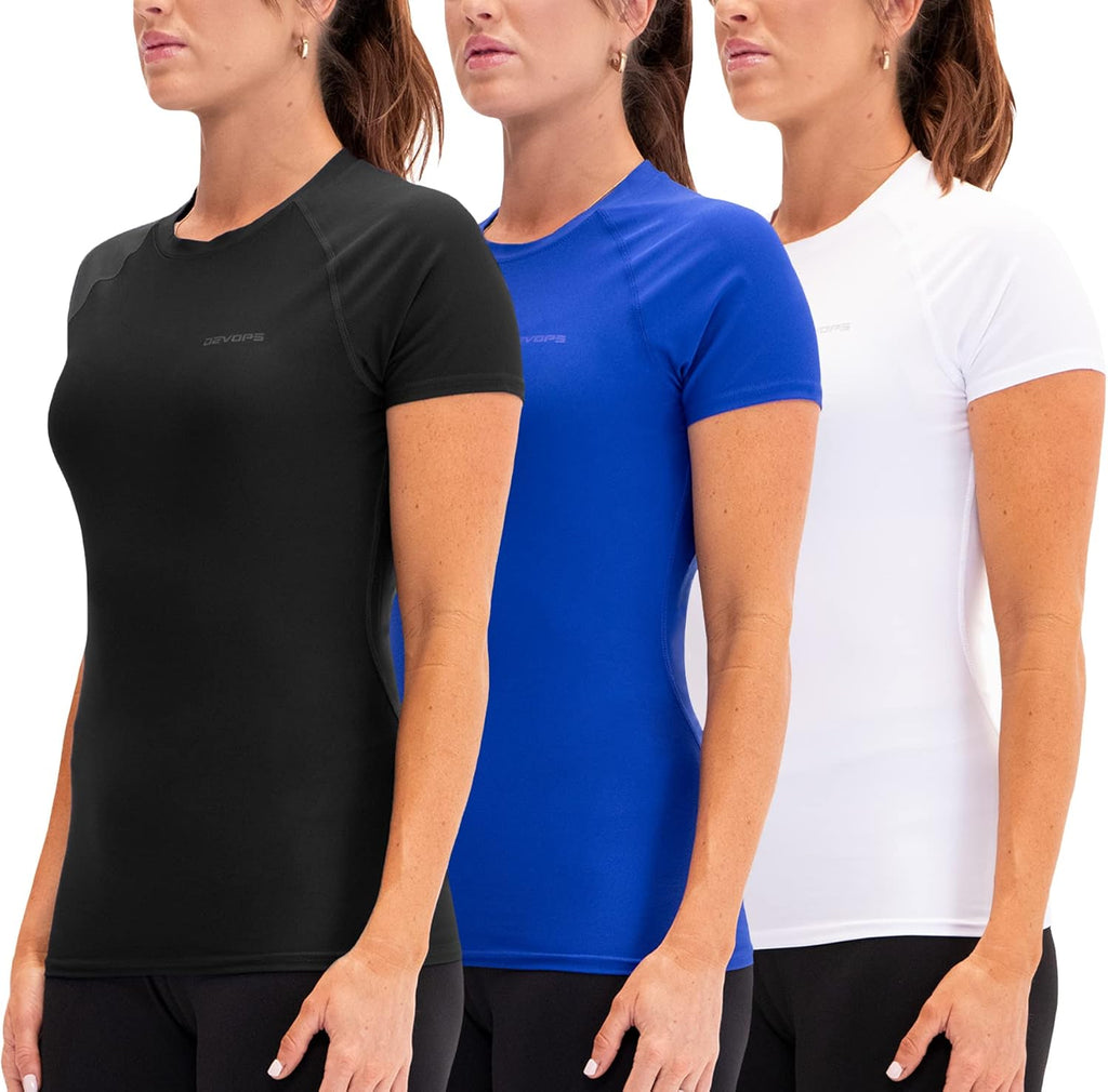 DEVOPS 3 Pack Women's Compression Shirt Dry Fit Short Sleeve Running Athletic T-Shirt Workout Tops