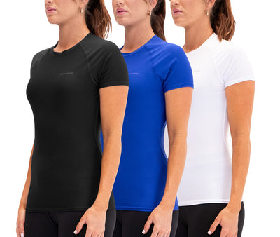 DEVOPS 3 Pack Women's Compression Shirt Dry Fit Short Sleeve Running Athletic T-Shirt Workout Tops