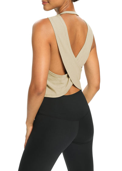 Bestisun Womens Open Back Workout Shirts Cropped Yoga Tank Tops Backless Athletic Clothes