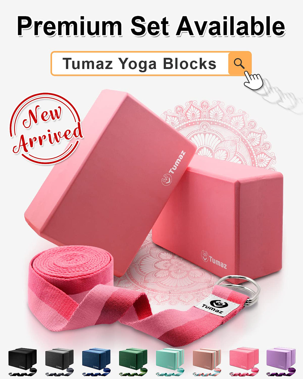 Tumaz Non-Slip Yoga Blocks 2-Pack - High Density/Lightweight EVA Foam & Natural Cork for Stability, Premium Set with E-Book Included