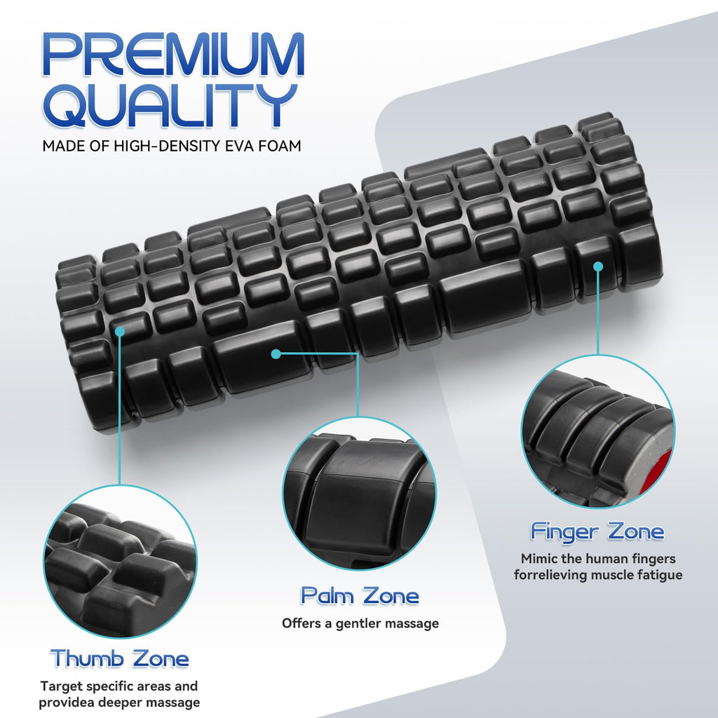 Foam Roller High Density Foam Roller Set for Deep Tissue Muscle Massage, 18" Trigger Point Fitness Exercise Massage Roller, Self-Myofascial Release for Whole Body (Black-18(2 in 1))