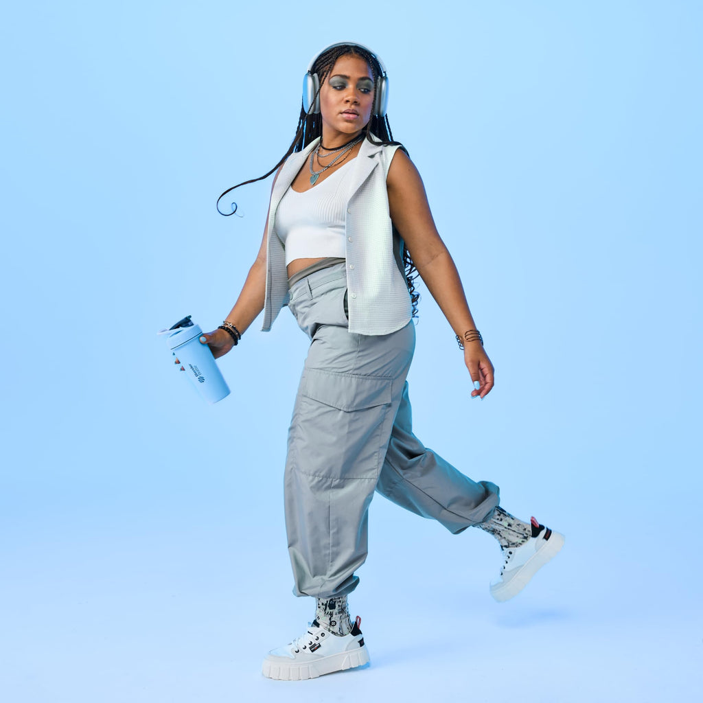 BlenderBottle Strada Shaker Cup Insulated Stainless Steel Water Bottle with Wire Whisk, 24-Ounce, Black