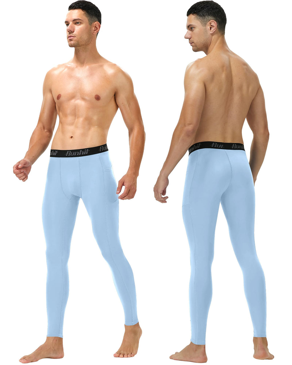 Runhit Mens Compression Pants Running Tights Pockets Sports Leggings Spandex Workout Cycling Athletic Thermal