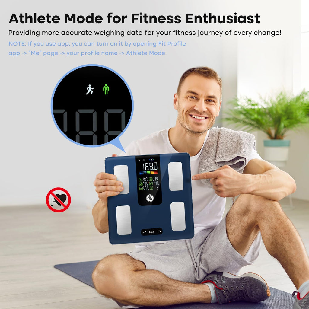 GE Smart Scale for Body Weight, BMI, Body Fat, Muscle Mass, Digital Bathroom Scales 500lbs for Bluetooth Weight Monitor 11.8" Large Platform Weighing Machine Health Analyzer with App