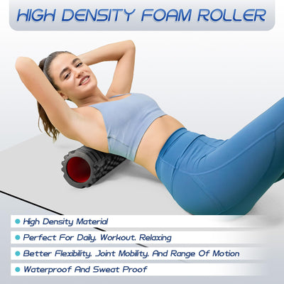 Foam Roller High Density Foam Roller Set for Deep Tissue Muscle Massage, 18" Trigger Point Fitness Exercise Massage Roller, Self-Myofascial Release for Whole Body (Black-18(2 in 1))