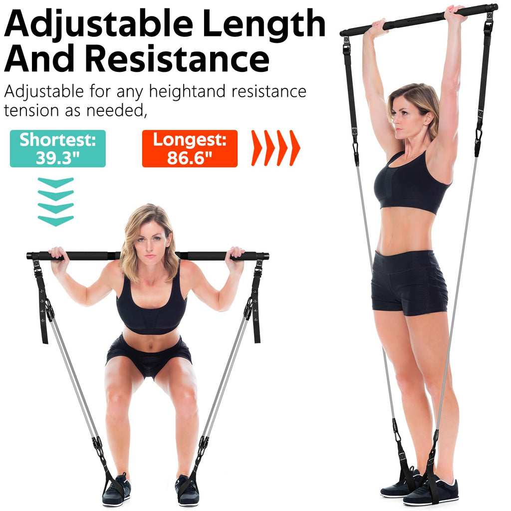 Pilates Bar Kit with Resistance Bands, Multifunctional Pilates Bar for Women & Men with Heavy-Duty Metal Adjustment Buckle, Pilates Home Equipment for Full BodyWorkouts