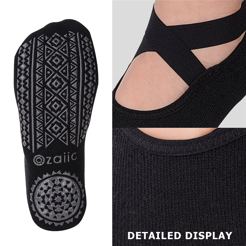 Ozaiic Pilates Socks for Women Non Slip Grip, Yoga Socks with Grippers for Barre, Hospital, Ballet, Dance, Barefoot Workout
