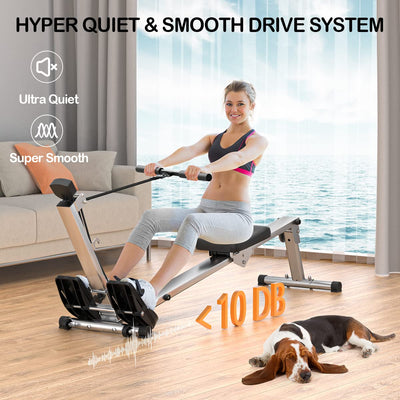 Rowing Machine for Home Use, LUBBYGIM Rowing Machine Foldable Rower with LCD Monitor - Hyper-Quiet & Smooth - 2024 Upgraded Version with 300LBS Loading Capacity