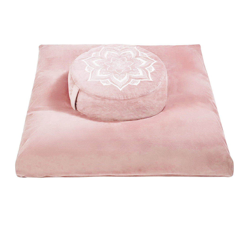 Meditation Zafu Cushion Set with Buckwheat Hulls & Memory Foam - Ergonomic Support for Yoga & Sitting - Removable Machine-Washable Luxury Velvet Cover - for Adults and Kids (Blue)