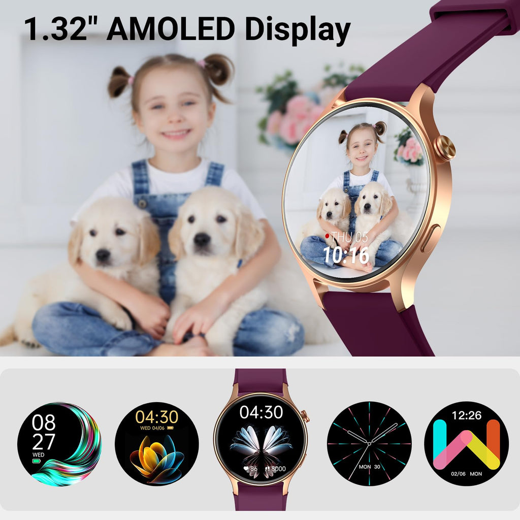 Fitpolo Smart Watch for Women,1.3" AMOLED Touchscreen Fitness Tracker, Make/Answer Calls, Heart Rate SpO2 Monitor, IP68 Waterproof, Sleep & Activity Tracking Smartwatch for Android Phones iPhone