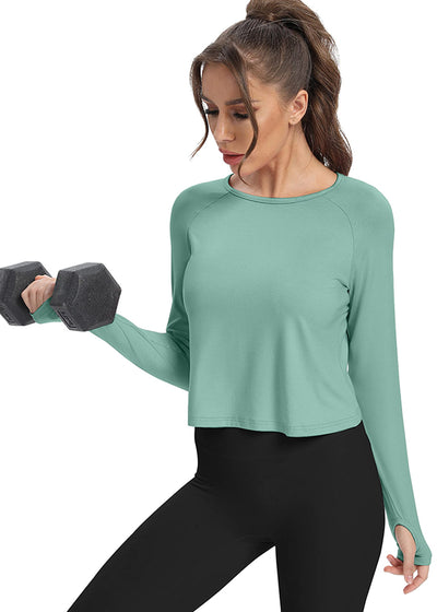 Bestisun Long Sleeve Athletic Workout Shirts Sports Yoga Gym Crop Tops for Women