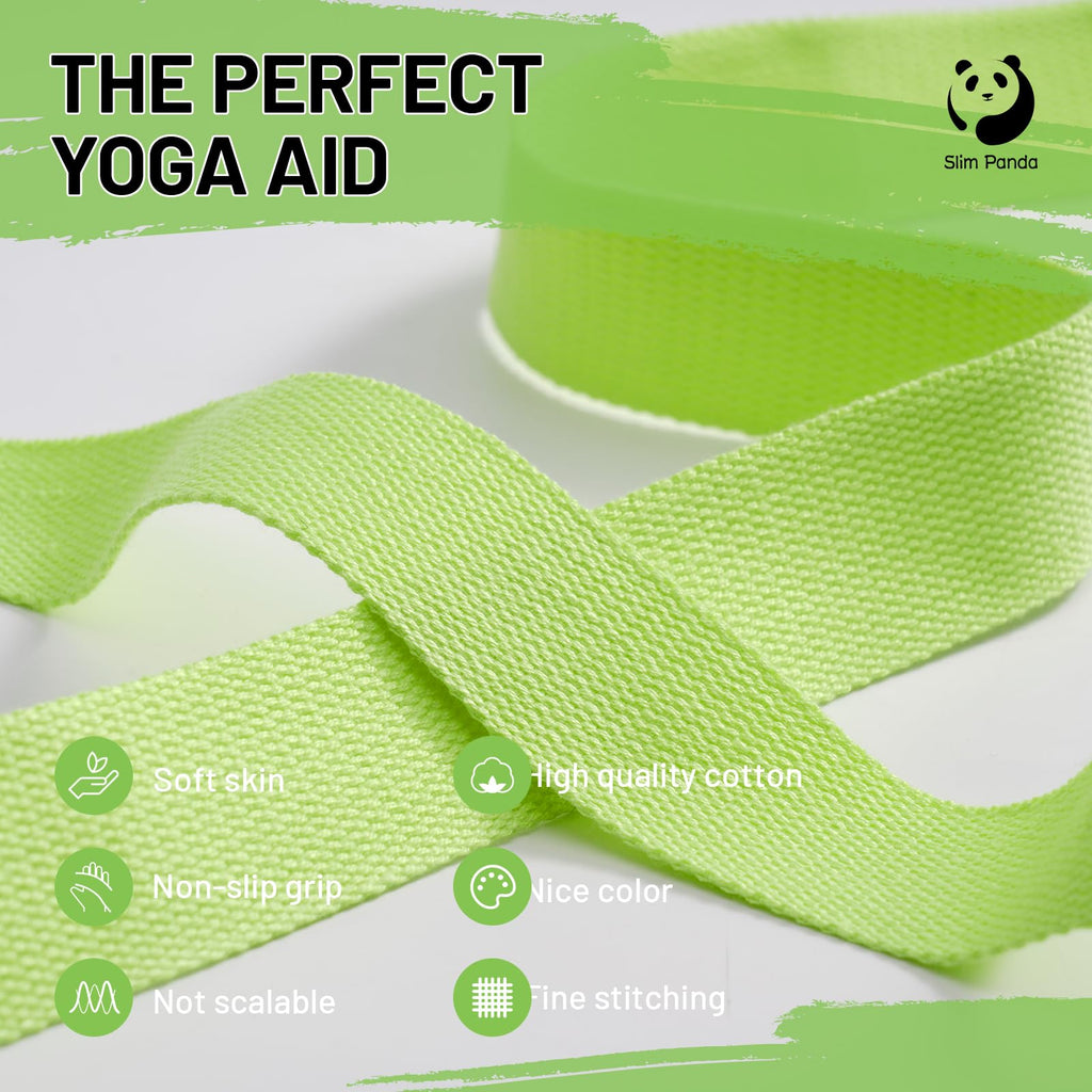 Slim Panda Yoga Strap for Stretching,Cotton Yoga Strap with Adjustable D-Ring Buckle,Non-Elastic Yoga Belt for Pilates,Gym Workouts,Physical Therapy,Improve Flexibility