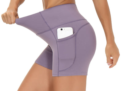 THE GYM PEOPLE High Waist Yoga Shorts for Women's Tummy Control Fitness Athletic Workout Running Shorts with Deep Pockets
