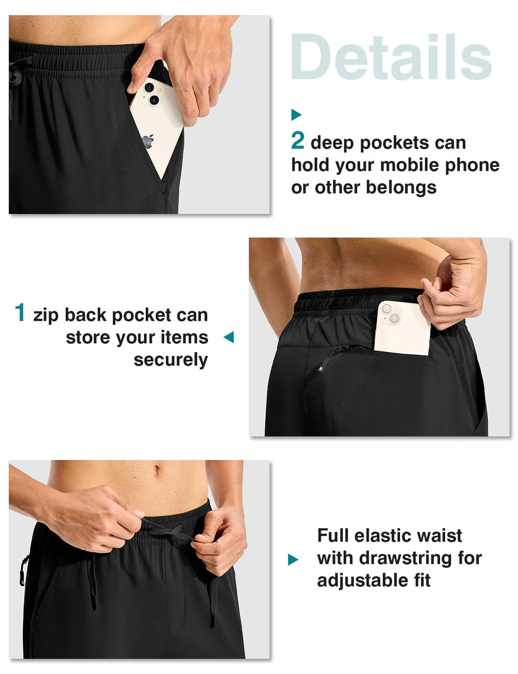 TBMPOY Mens Hiking Pants Lightweight Quick Dry 3 Pockets Travel Fishing Water-Resistant Athletic Workout Sweatpants