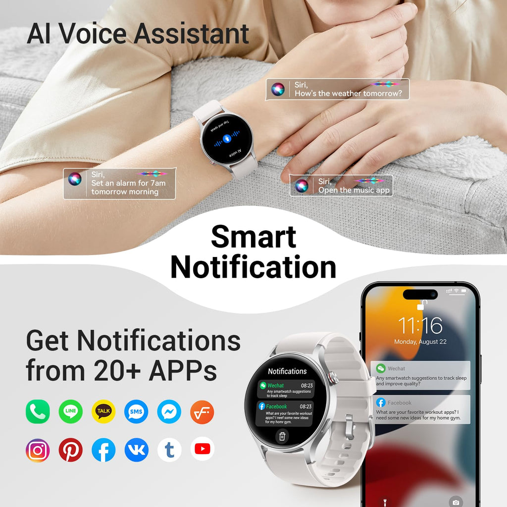 Fitpolo Smart Watch for Women,1.3" AMOLED Touchscreen Fitness Tracker, Make/Answer Calls, Heart Rate SpO2 Monitor, IP68 Waterproof, Sleep & Activity Tracking Smartwatch for Android Phones iPhone